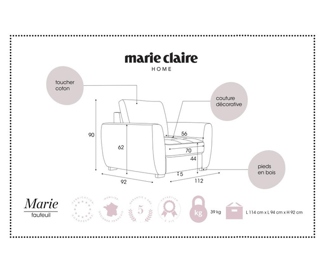 Fotoliu Marie Claire Home, Marie Light Mint, verde menta, 112x92x90 cm