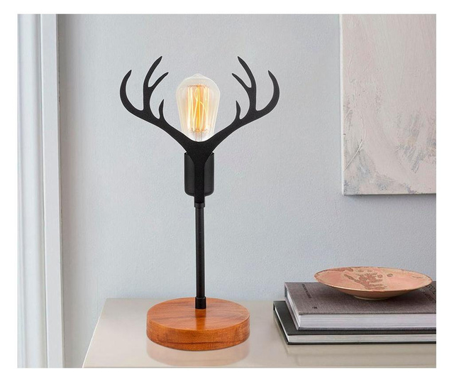 Lampa de masa Nitid, corp din metal, maro nuc/negru, 23x15x40 cm
