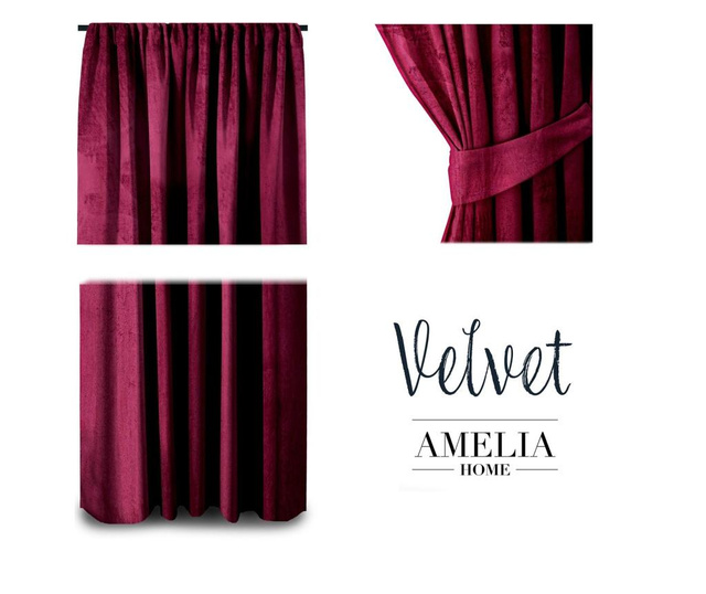 Draperie Ameliahome, Velvet on pleat, poliester, 140x245 cm, vin