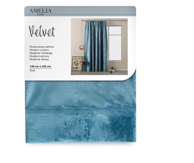 Draperie Ameliahome, Velvet on pleat, poliester, 140x245 cm, albastru