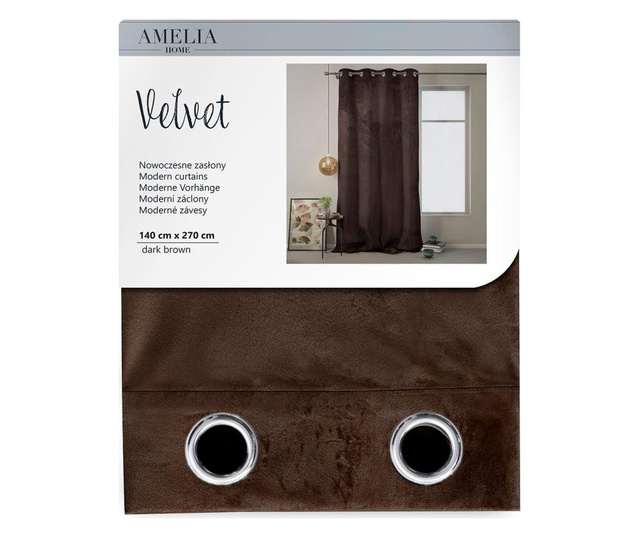 Draperie Ameliahome, Velvet Eyelets, poliester, 140x270 cm, maro inchis