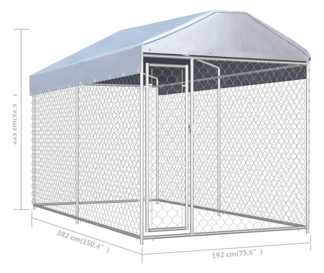 Vanjski kavez za pse s nadstrešnicom 382 x 192 x 225 cm