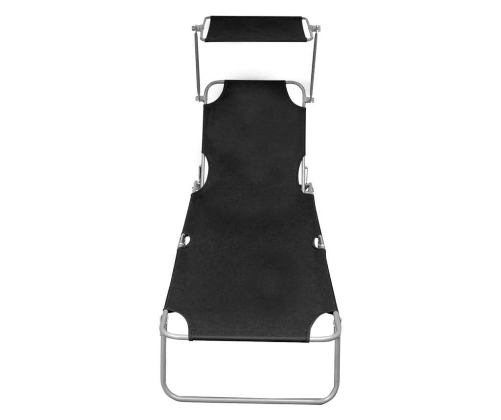 Zložljiv ležalnik s senčnikom, črn, aluminij - 3