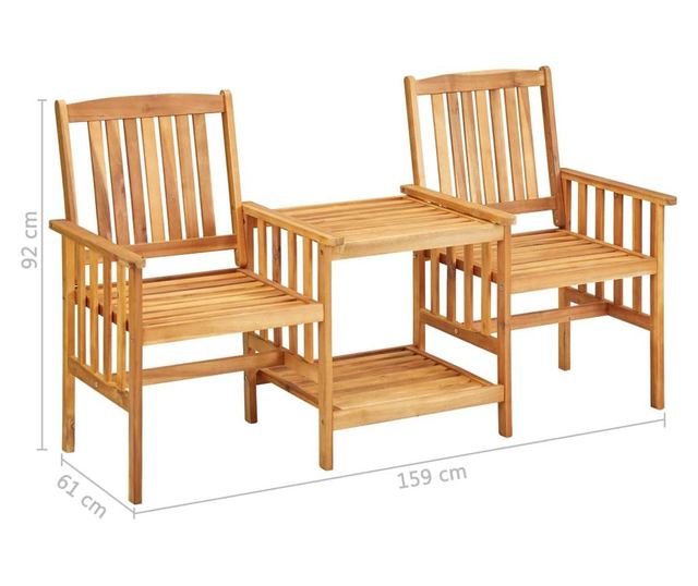 Градински столове с масичка за чай и възглавници, масивна акациева дървесина