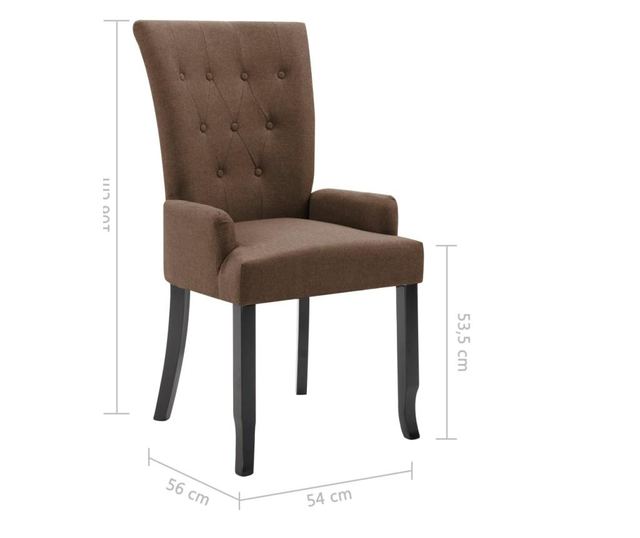 Kuhinjska stolica s naslonima za ruke, smeđa, tekstilni materijal