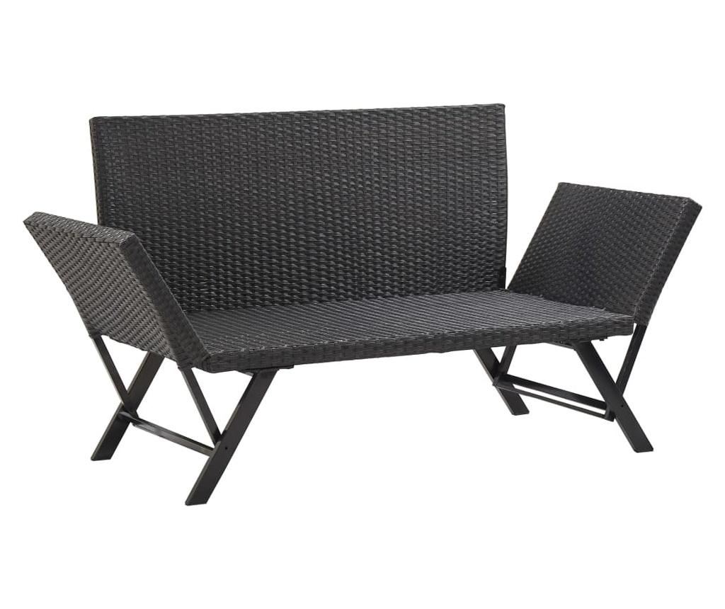 Vrtna klupa s jastucima, crna, 176 cm, polyrattan - 6