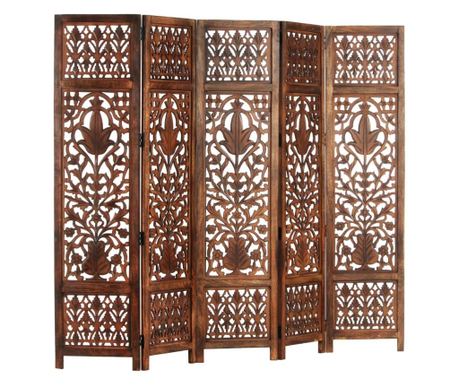 Kzzel faragott 5 paneles barna paravn 200x165 cm mang