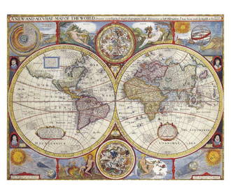 Tablou Canvas, Harta lumii 2, 100 x 70 cm, Rama lemn, Multicolor  70x100 cm