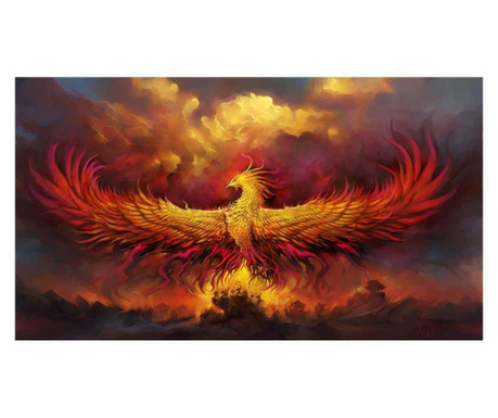Tablou Canvas, Pasarea Phoenix, Flacari, 90 x 50 cm, Rama lemn, Multicolor  50x90 cm