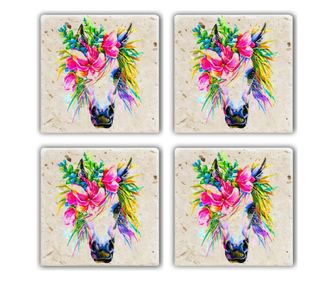 Set 4 coastere Taylor, piatra naturala, multicolor, 10x10 cm