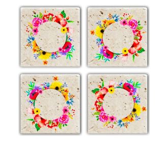 Set 4 coastere Taylor, piatra naturala, multicolor, 10x10 cm