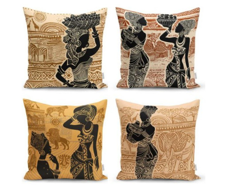 Minimalist Cushion Covers African Woman 4 db Párnahuzat