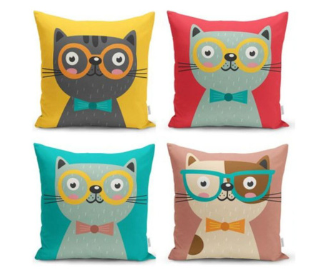 Set 4 fete de perna Minimalist Home World, Minimalist Cushion Covers We Love Cats, poliester, bumbac, multicolor