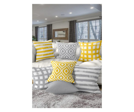 Minimalist Cushion Covers Geometric Design Yellow Gray 7 db Párnahuzat