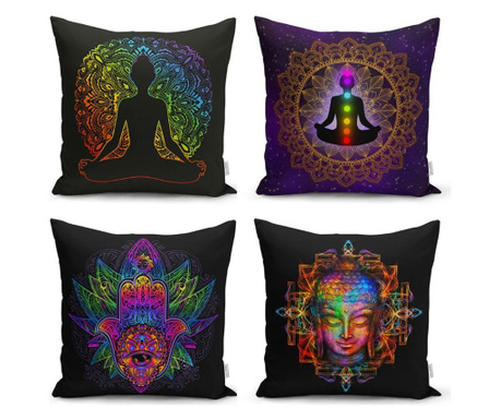 Minimalist Cushion Covers Colorful Ethnic Yoga 4 db Párnahuzat