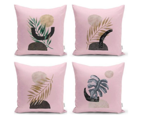 Minimalist Cushion Covers Geometric Leaf Pink 4 db Párnahuzat