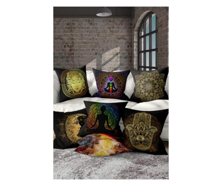 Set 7 jastučnice Minimalist Cushion Covers Black Yoga Mandala