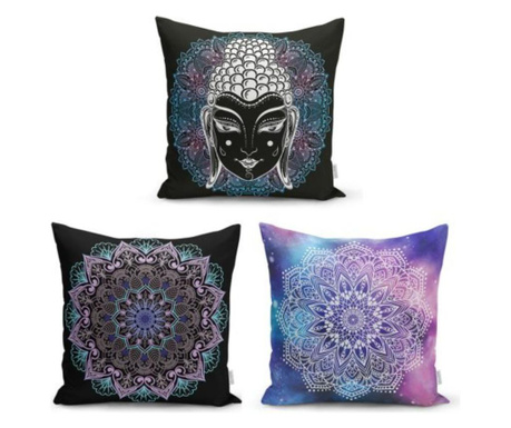 Minimalist Cushion Covers Ethnic Bohomian Purple Black Mandala 3 db Párnahuzat