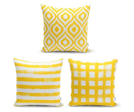 Minimalist Cushion Covers Yellow White Geometric Design 3 db...