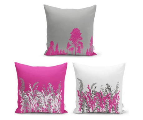 Zestaw 3 poszewek na poduszkę Minimalist Cushion Covers Gray Pink Trees