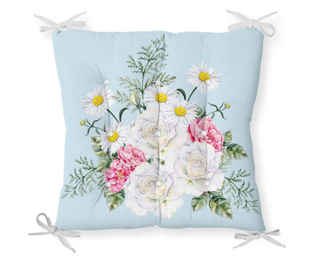 Minimalist Cushion Covers Light Blue White Flowers Székpárna 40x40 cm