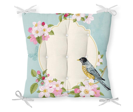 Poduszka na siedzisko Minimalist Cushion Covers Blue White Bird and Flower 40x40 cm
