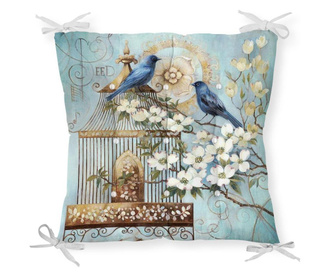 Minimalist Cushion Covers Blue Birds with Flowers Székpárna 40x40 cm