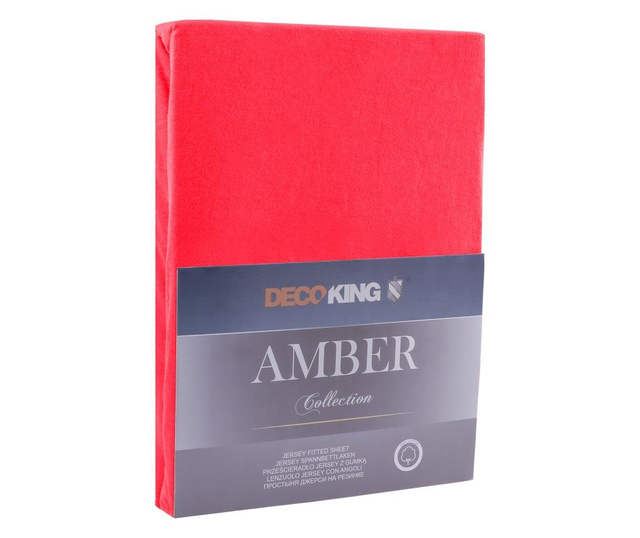 Cearsaf de pat cu elastic Decoking, Amber, bumbac, 120x200 cm, rosu