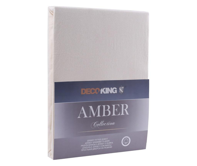Cearsaf de pat cu elastic Decoking, Amber, bumbac, 90x200 cm, crem