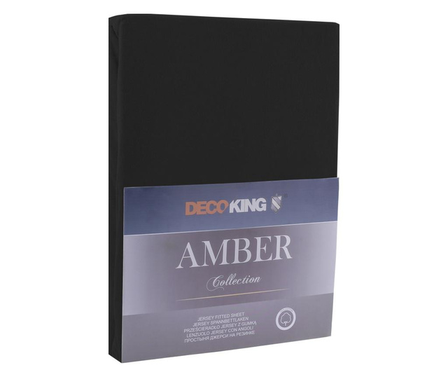 Cearsaf de pat cu elastic Decoking, Amber, bumbac, 160x200 cm, negru