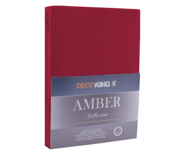 Cearsaf de pat cu elastic Decoking, Amber, bumbac, 180x200 cm, rosu