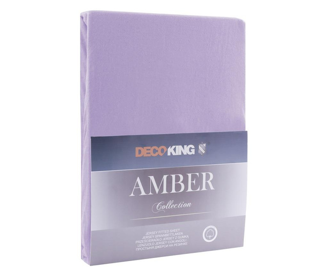 Cearsaf de pat cu elastic Decoking, Amber, bumbac, 200x200 cm, violet