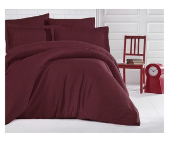 Lenjerie de pat pentru o persoana cu husa elastic pat si fata perna dreptunghiulara, elegance, damasc, dunga 1 cm 130 g/mp, bord
