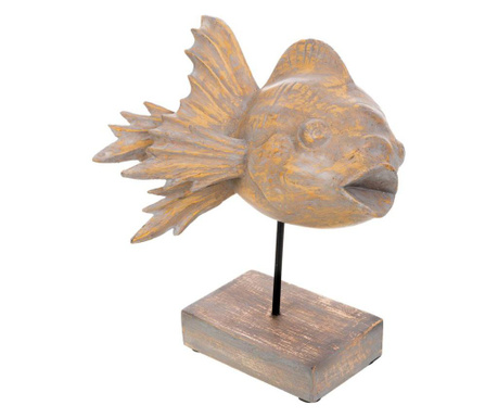 Decoratiune Creaciones Meng, Fish, lemn de albizia, 31x30x24 cm, maro inchis/gri cu aspect antichizat