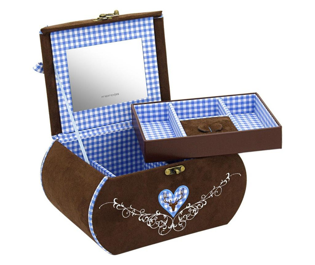 Cutie pentru bijuterii Friedrich|23, Bavaria, velur, 22x15x14 cm, maro/albastru