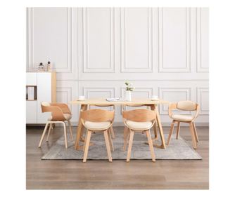 Kuhinjski stoli, 6 kosov, oblikovan les in ekološka usnja