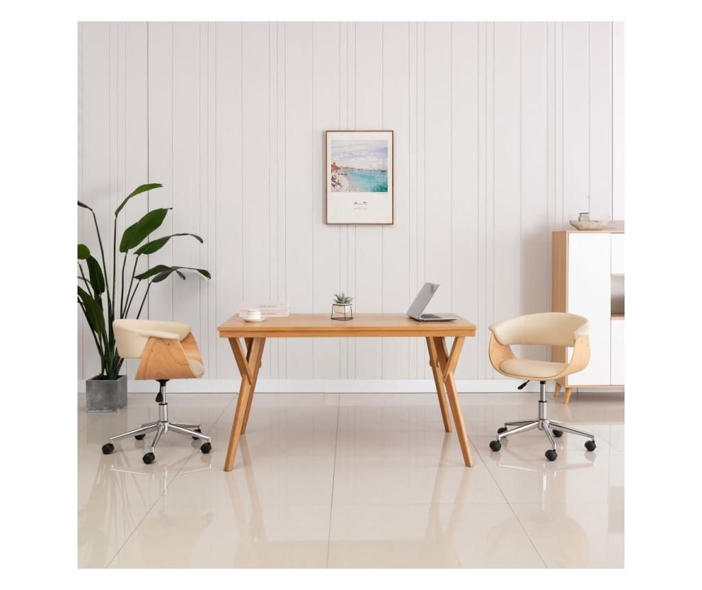 Scaune de bucătărie pivotante, 2 buc., crem, piele ecologică