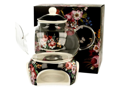 Sada čajník so sitkom a ohrievač Vintage Flowers 1 L