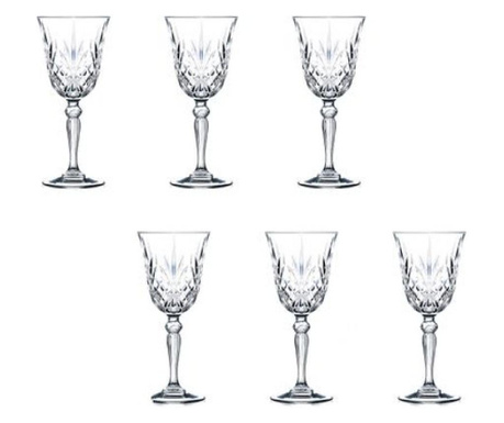 Set 6 Pahare Vin Cu Picior Melodia, Rcr Crystal Rcr Crystaleria, sticla cristalina, 33x26x21 cm
