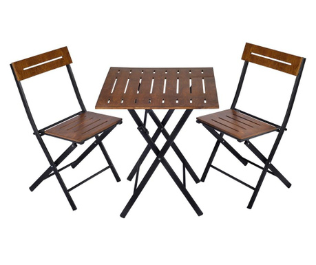 Set masa si 2 scaune pentru exterior Valovi, lemn de mesteacan, natural/negru