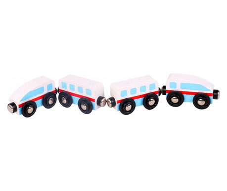Trenulet lemn alb si albastru cu magnet Tooky Toy