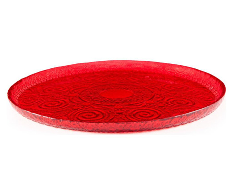 Farfurie pentru desert Excelsa, Red Arabesque, sticla centrifugata, rosu, 21x21x2 cm