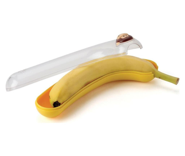 Recipient cu capac pentru banana Excelsa, ABS, transparent/galben, 23x5x5 cm