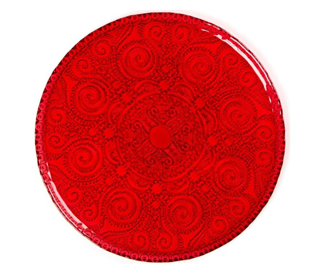 Platou Excelsa, Red Arabesque, sticla centrifugata, ⌀31 cm, rosu, 31x31x2 cm