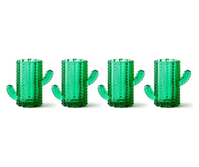 Set 4 pahare pentru lichior Excelsa, Cactus, sticla, verde, 8x5x8 cm