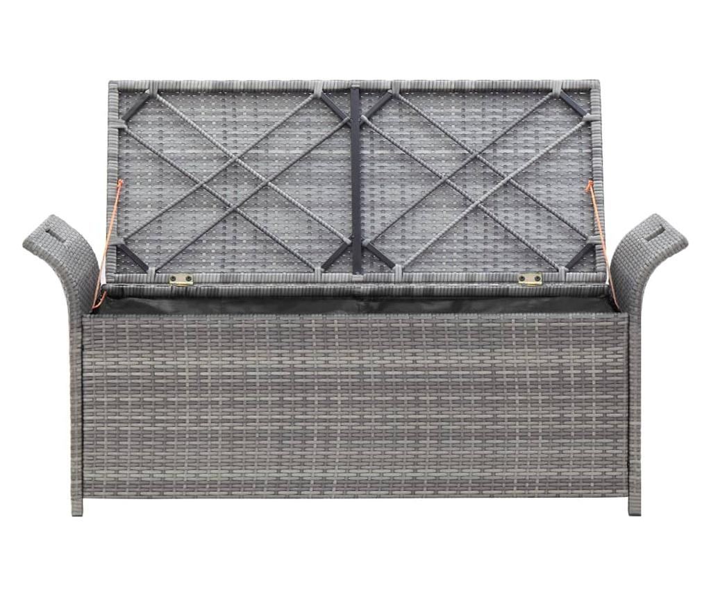Poly Rattan klupa za pohranu s jastukom, siva, 138 cm - 4