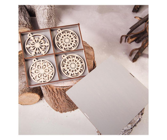 Decoratiuni de Craciun, din lemn, argintiu, set 8 bucati + cutie cadou Wooden Lamp Design, lemn, 9x9x3 cm