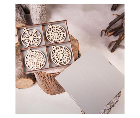 Decoratiuni de Craciun, din lemn, argintiu, set 8 bucati + cutie...