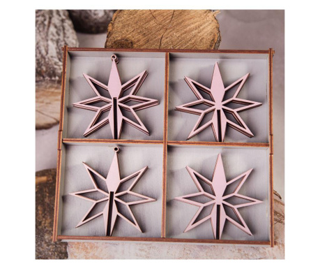 Decoratiuni de Craciun, din lemn stea lila, set 8 bucati + cutie cadou