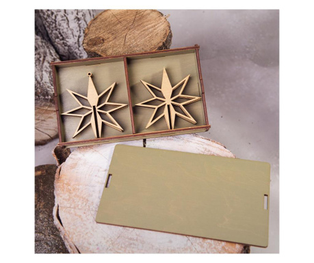 Decoratiuni de Craciun, din lemn, auriu, set 4 bucati + cutie cadou Wooden Lamp Design, lemn, 9x9x3 cm